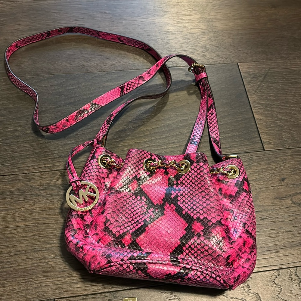 Michael Kors Fuchsia Snake Print Shoulder Bag